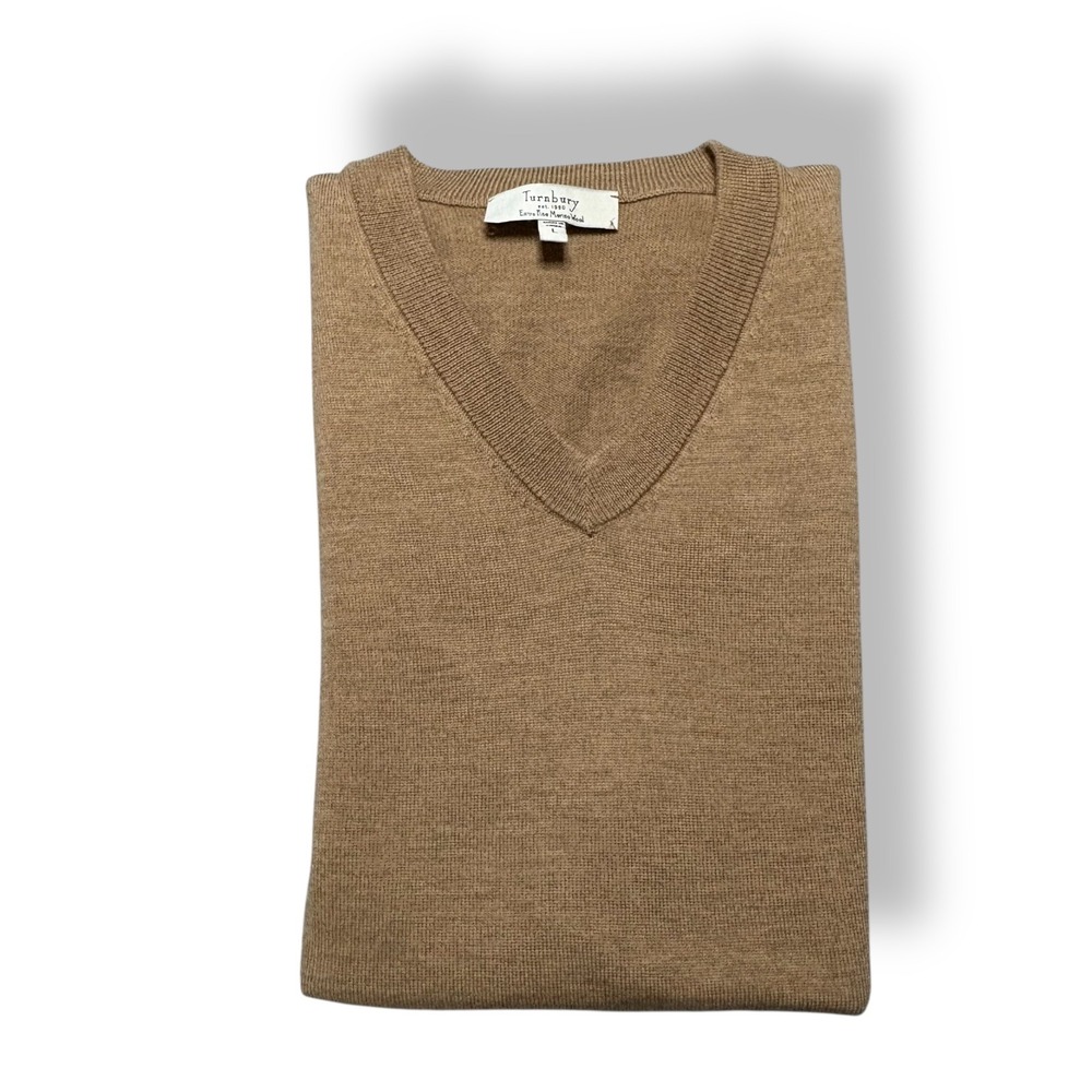 Turnbury Extra Fine Merino Wool Sweater Vest Mens L V-Neck‎ Brown